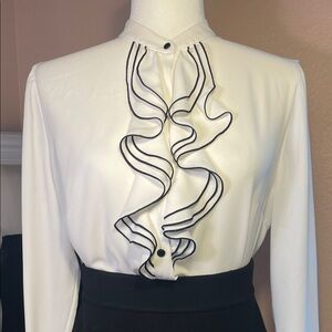 White House Black Market White Ruffle Front Blouse Size 8